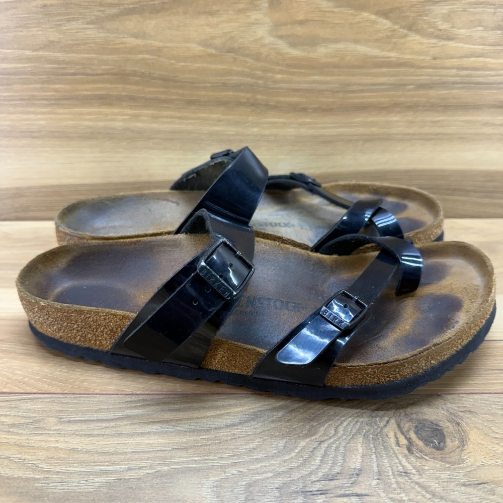 Birkenstock Mayari Sandals Womens 10 W EU 41 Black Birko Glossy Vacation Travel